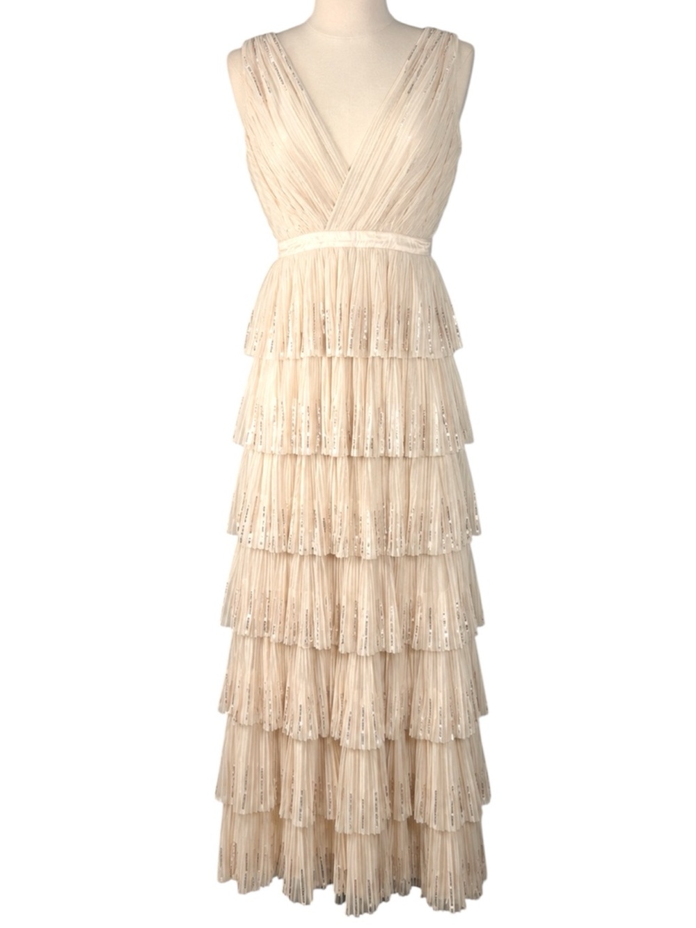 Geode Pleated Tiered Maxi Dress in Pinkish‎ Cream Women’s Small